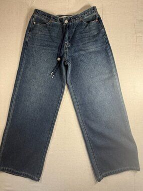 Habitual Jeans 6/28 Womens Blue Jade Drawstring Wide Leg Baggy Denim Medium Wash